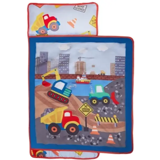 EVERYDAY KIDS Toddler Nap Mat &ndash;Under Construction&ndash; Soft Microfiber, Rollup with Handle & Pillow, for Preschool, Daycare, or Travel -Ages 2-6 years image {2}