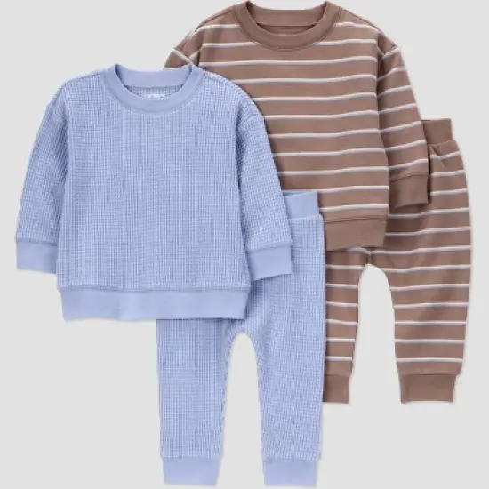 Carter's Just One You&reg; Baby Boys' 4pc Striped Top and Bottom Set - Blue/Brown image {8}
