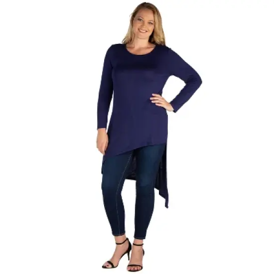 24seven Comfort Apparel Womens Plus Size Long Sleeve Knee Length Asymmetrical Tunic Top image {8}