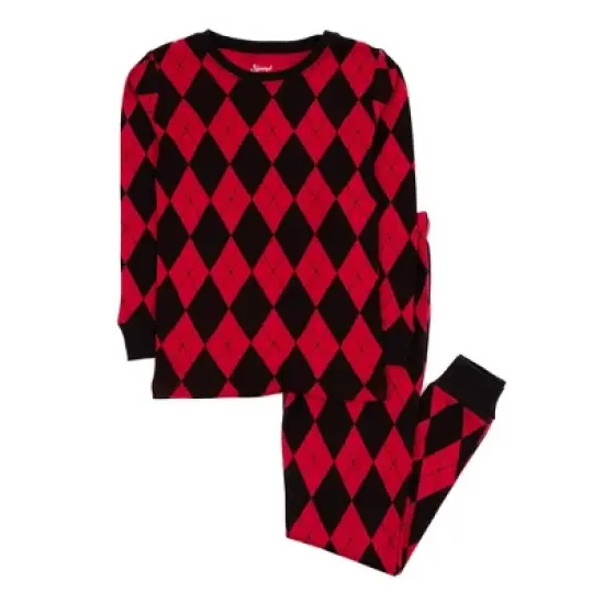 Leveret Kids Two Piece Cotton Argyle Christmas Pajamas image {4}