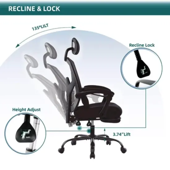Sapphtopaz Ergonomic Swivel Office Chair with Footrest&Lumbar Support Pillow,Upholstered Gaming Chair with Adjustable Tilt Recliner for Office image {3}