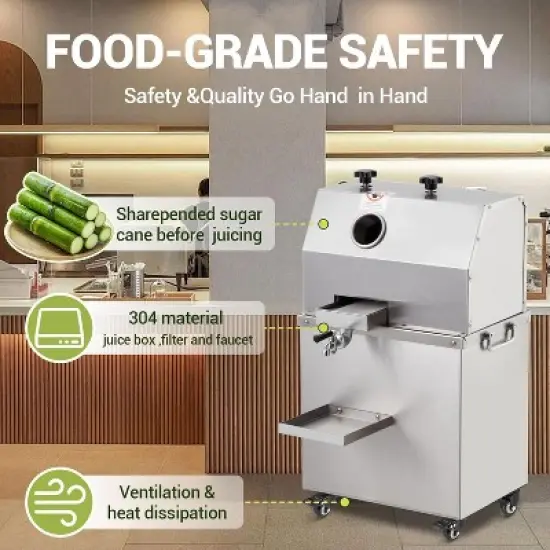 Commercial Sugar Cane Juicer Machine Electric Press Extractor 660LBS/H With Wheels image {3}