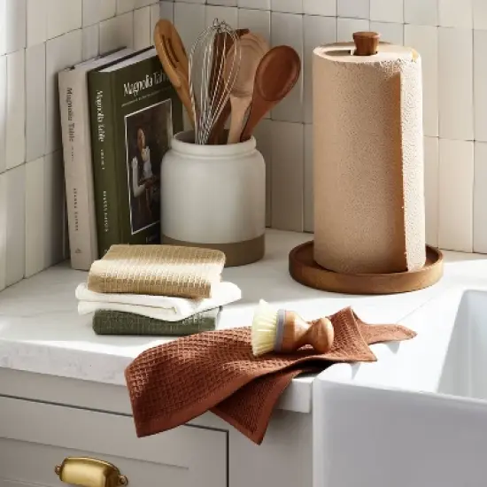 Wooden Paper Towel Holder Brown - Hearth & Hand&trade; with Magnolia: Acacia Wood, Countertop Design, Varnished Finish image {1}