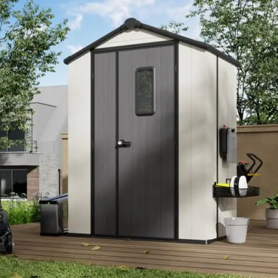 YARDSIGHT 8*6 FT Outdoor Storage Shed with Floor and Double Doors for Garden Patio Furniture and Tools,Gray/White image {6}