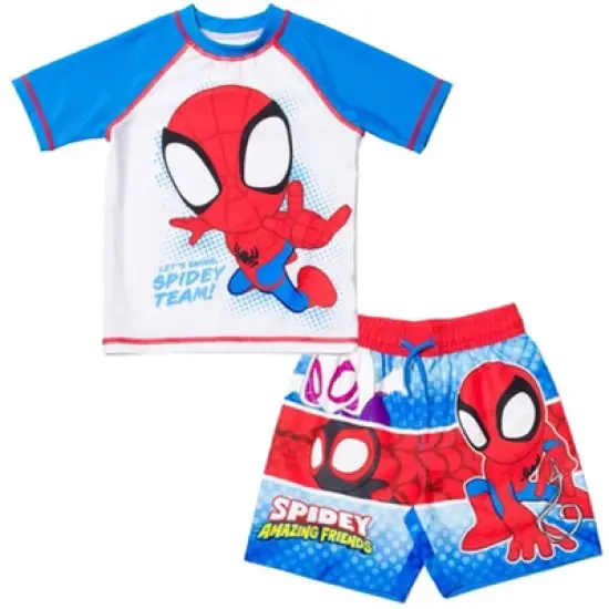 Marvel Spidey and His Amazing Friends Ghost-Spider Miles Morales Spider-Man Rash Guard and Swim Trunks Outfit Set Toddler image {9}