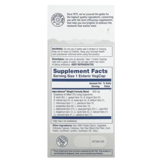 Solaray Mycrobiome Probiotic Weight Formula, 50 Billion, 30 VegCaps image {1}
