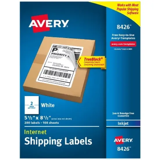 Avery Inkjet Shipping Labels 5-1/2" x 8-1/2" White 2 Labels/Sheet 100 Sheets/Box 200 Labels/Box image {7}