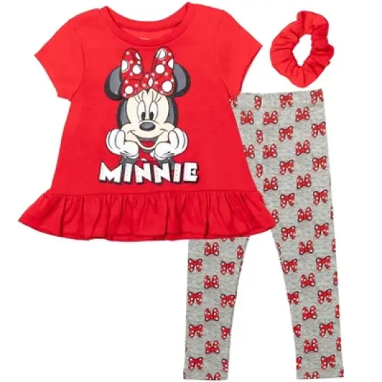 Disney Minnie Mouse Princess Frozen Little Mermaid T-Shirt Leggings and Scrunchie 3 Piece Outfit Set Infant to Big Kid image {7}
