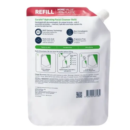 CeraVe Hydrating Facial Cleanser Refill For Normal to Dry Skin - 16 fl oz image {11}