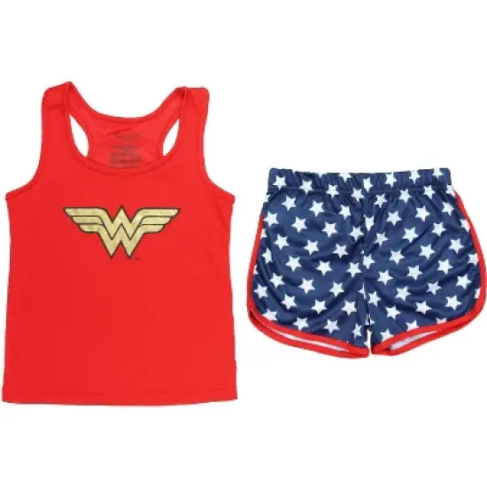 Wonder Woman Big Girls Logo Mesh Tank & Shorts PJ Set Red image {5}