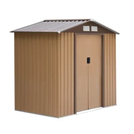 Outsunny 7' x 4' Outdoor Storage Shed, Garden Tool House with Foundation, 4 Vents and 2 Easy Sliding Doors for Backyard, Patio, Garage, Lawn, Yellow image {8}