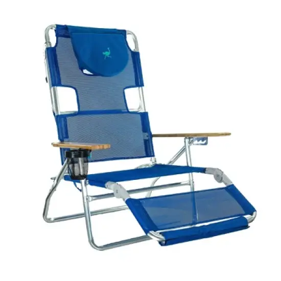 Ostrich 3N1 Lightweight Aluminum Frame 5-Position Reclining Beach Chair and Ladies Comfort On-Your-Back Outdoor Beach Chair with Backpack Strap, Blue image {1}