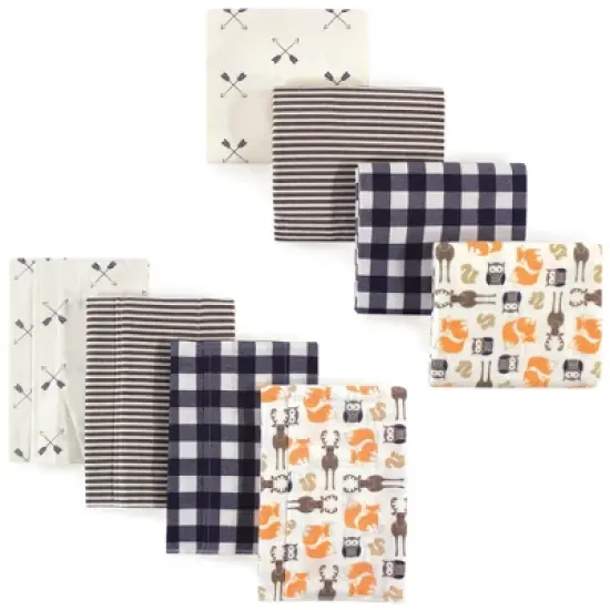 Hudson Baby Unisex Baby Cotton Flannel Burp Cloths and Receiving Blankets, 8-Piece, Forest, One Size image {1}