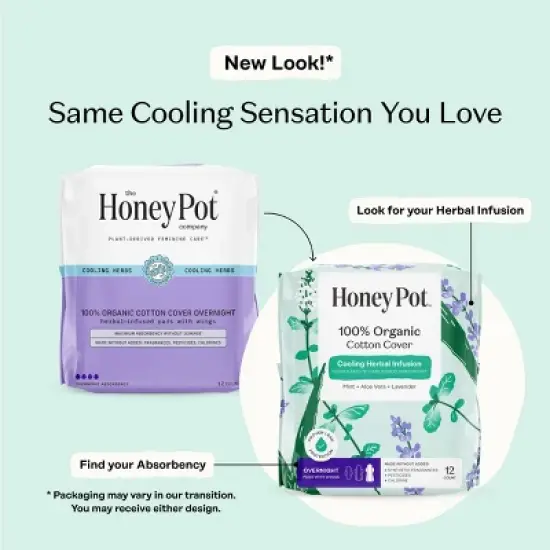 The Honey Pot Company 100% Organic Cotton Cover Cooling Herbal Infusion Overnight Pads - 12ct image {2}