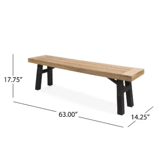GDFStudio Betteravia Outdoor Acacia Wood Dining Bench, Brushed Gray/Brushed Mahogany image {2}