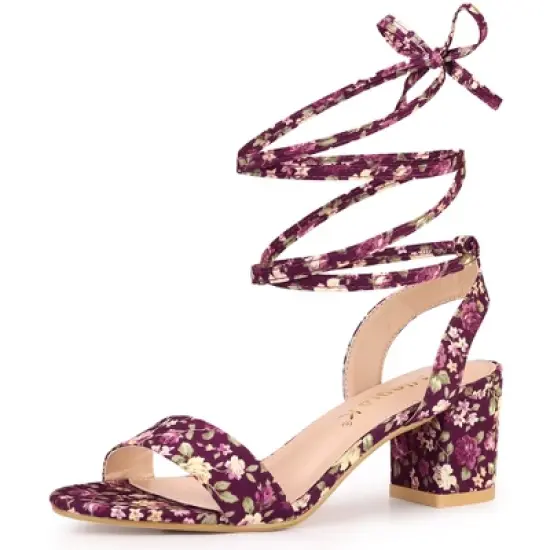 Allegra K Women's Block Heel Lace Up Heel Sandals image {11}