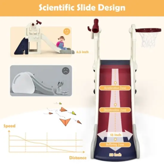 Safstar 6 in 1 Climber Slide Playset w/Basketball Hoop, Ring Toss, Indoor Outdoor Freestanding Kids Slide for Kids Age 3-8 image {4}