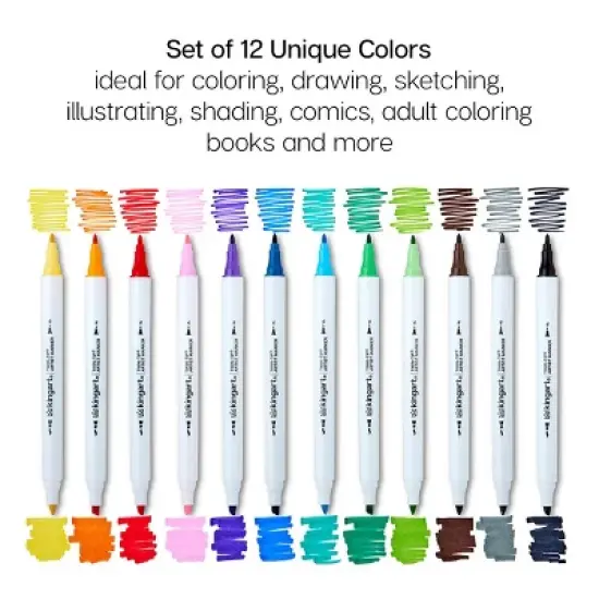 KINGART Twin-Tip Sketch Markers, Alcohol-Based, 12 Colors image {3}
