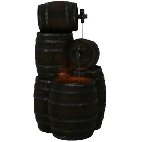 Sunnydaze 29"H Electric Polyresin Stacked Whiskey Barrel Outdoor Water Fountain with LED Lights image {2}