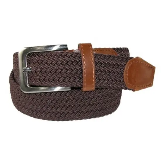 CTM Men's Elastic Braided Stretch Belt with Silver Buckle and Tan Tabs image {3}