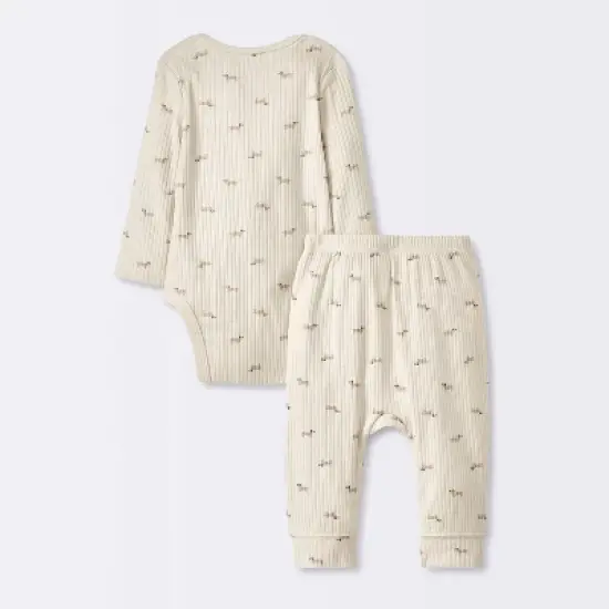 Baby 2pc Weiner Dogs Wide Ribbed Top & Bottom Set - Cloud Island&trade; Khaki image {1}