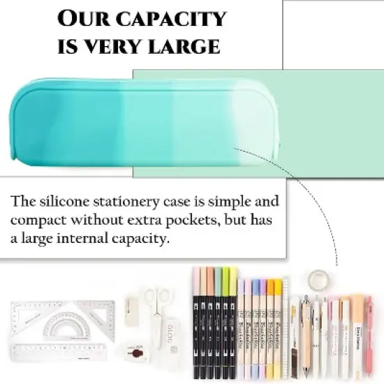 Boersma Green Pencil Case &ndash; Large Capacity Waterproof Silicone Pen Pouch, Aesthetic Stationery Organizer for School, Office, Teen Boys & Girls image {5}