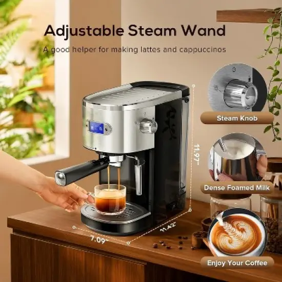 ZAFRO Espresso Machine 20 Bar, Semi-Automatic Professional Coffee Machine for Cappuccino & Latte with Milk Frother Steam Wand,LCD Display,Black image {5}