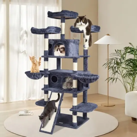 VEVOR Cat Tree for Indoor Cats, 68.5" Cat Tower with 2 Cat Condos, Sisal Scratching Post, Hammocks, Top Perches, Jumping Platforms and Ramp image {1}