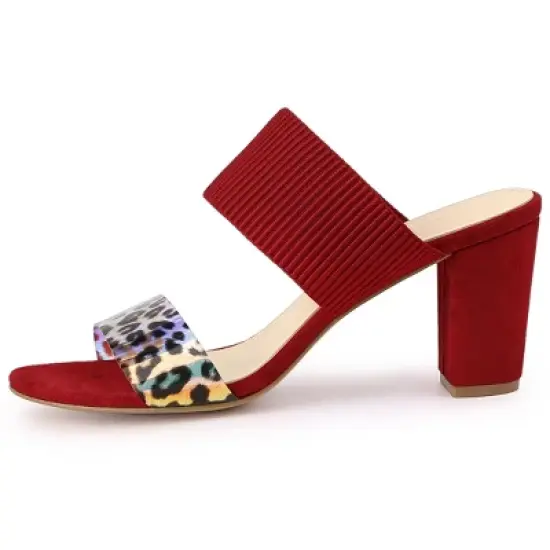 Allegra K Women's Leopard Printed Block Heeled Slide Sandals image {5}