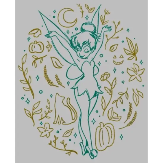 Girl's Peter Pan Tinkerbell Spooky Line Art Green T-Shirt image {1}