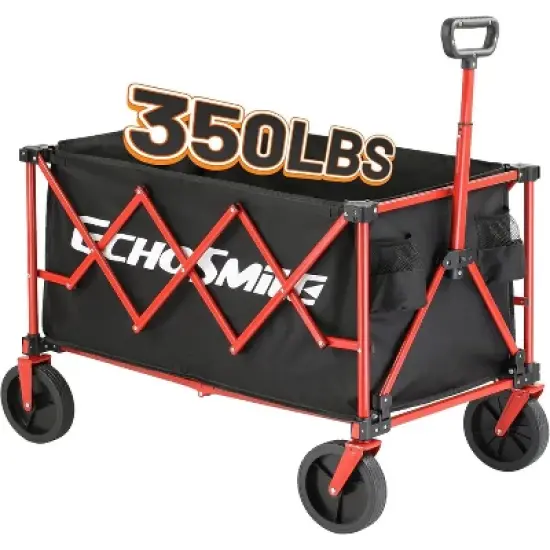 Acoinel Heavy Duty 350 Lbs Capacity Collapsible Wagon, Outdoor Folding Camping Wagons, Grocery Portable Utility Cart, Adjustable Rolling Carts image {7}