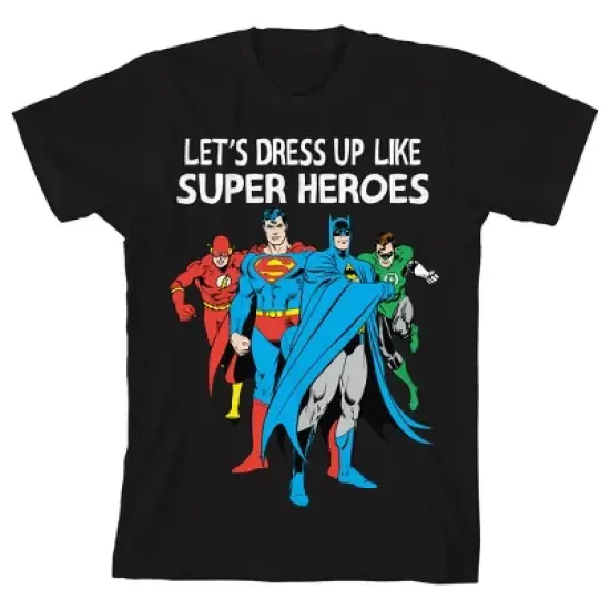 Justice League Let's Dress Up Like Superheroes Halloween Crew Neck Short Sleeve Black T-shirt Toddler Boy to Youth Boy image {3}