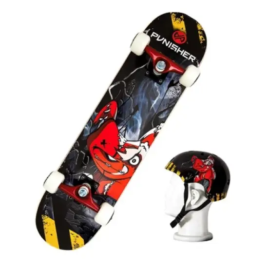 Punisher Skateboards Teddy 31-Inch Skateboard With Helmet Combo, Red image {3}