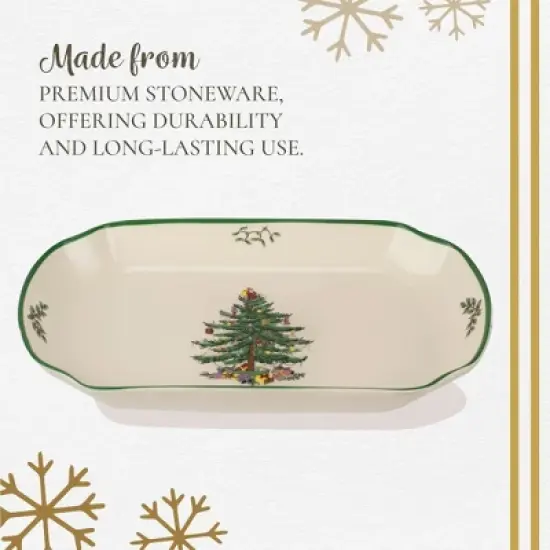Spode Christmas Tree 11-Inch Rectangular Scalloped Tray, Stoneware Holiday Serving Platter - Festive Tableware - Dishwasher, Microwave, Freezer Safe image {2}