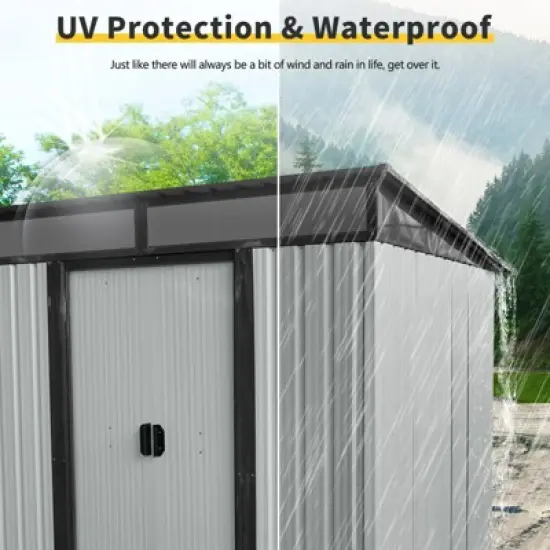 6ft x 5ft Outdoor Metal Storage Shed with Lockable Sliding Doors and Transparent plate for Garden, Lawn ( White and Black ) image {6}