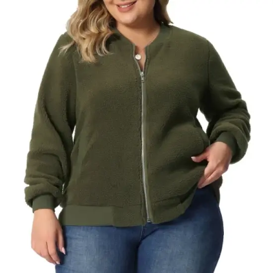Agnes Orinda Women's Plus Size Shearling Fluffy Fuzzy Long Sleeve Zip Up Fleece Jackets image {6}