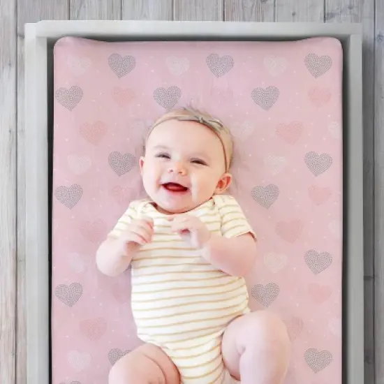 The Peanutshell  Changing Pad Covers - Pink and Gray Elephants/Pink Hearts 2pk image {3}