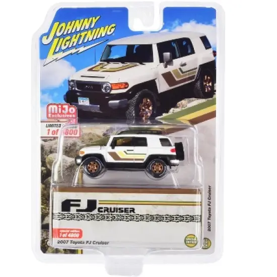 2007 Toyota FJ Cruiser White with Stripes and Roofrack Limited Edition to 4800 pieces 1/64 Diecast Model Car by Johnny Lightning image {2}