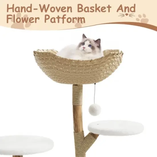Modern Wood Cat Tree Tower for Large Cats, Luxury Pear Wood Condo, Platforms, Scratching Posts, All-Season Mats, 43" Cat Furniture image {3}