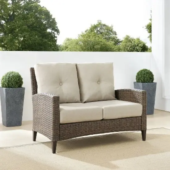 Rockport Outdoor Wicker High Back Loveseat - Crosley image {9}