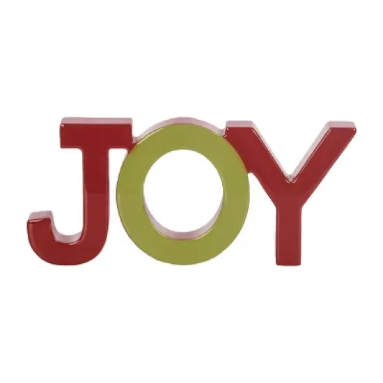 Transpac MDF Epoxy Joy Decorative Sculpture Red Wood Christmas Tabletop Decor Indoor Gift for Festive Home Holiday Season image {1}