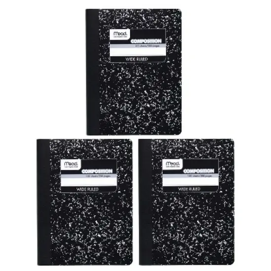 Mead&reg; Composition Book, Wide Ruled, 100 Sheets, 9 3/4" x 7 1/2", Black Marble, Pack of 3 image {5}
