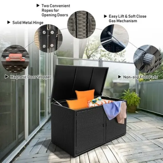 Costway 88 Gallon Garden Patio Rattan Storage Container Box Bin Shelf Black\Brown image {5}