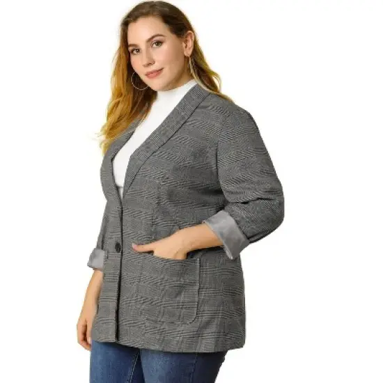Agnes Orinda Women's Plus Size Plaid Formal Notched Lapel Blazer image {6}