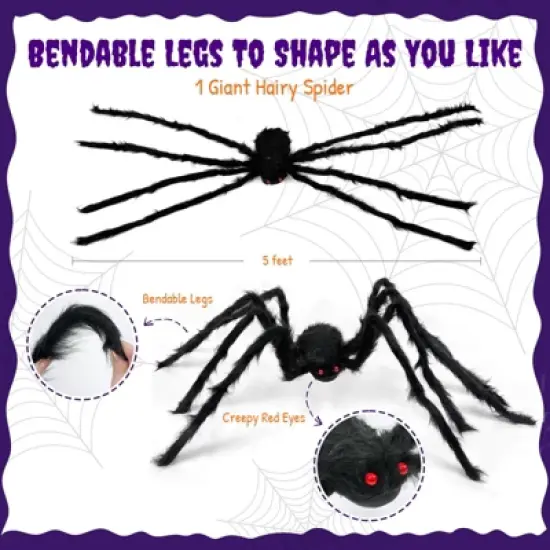 Wrapables 16ft Giant Triangular Spider Web Kit with Cobwebs and 5ft Large Spider + 20 Small Spiders, Indoor Outdoor Haunted House Halloween Decor image {2}