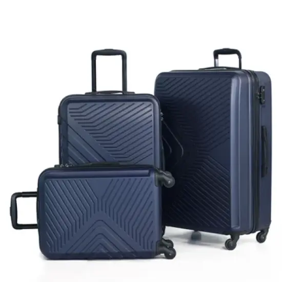 3 Piece Luggage Sets ABS Lightweight Suitcase with Two Hooks, Spinner Wheels, TSA Lock, (20/24/28) Blue image {17}