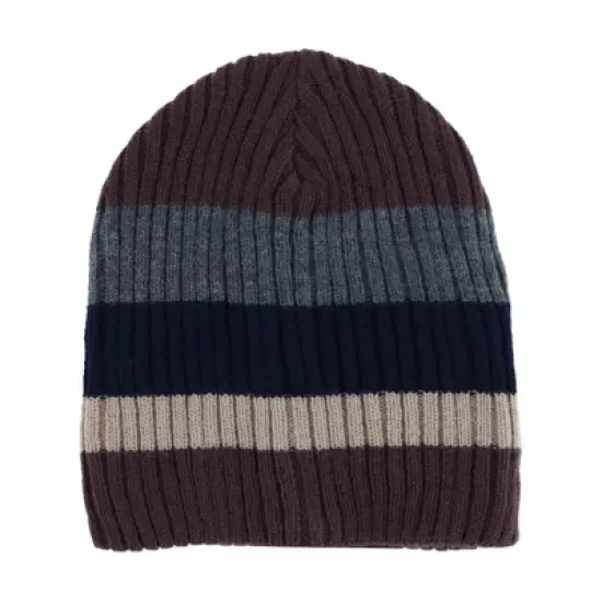 CTM Men's Heavy Knit Wool Blend Striped Winter Beanie Hat image {3}
