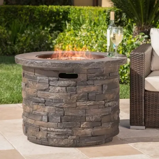 Blaeberry Outdoor Circular Fire Pit Natural Stone - Christopher Knight Home image {1}