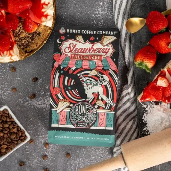 Bones Coffee Company Strawberry Cheesecake Ground Coffee Beans 12 oz Medium Roast (Ground) image {2}