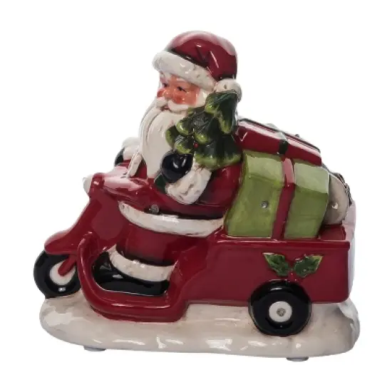 Transpac 8.25 in Holiday Vespa Santa with Music Christmas Decorative Object Dolomite Festive Home Decor image {2}